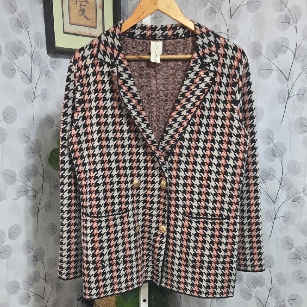 Joie Houndstooth Double Breasted Knit Blazer - M - Picture 3 of 9